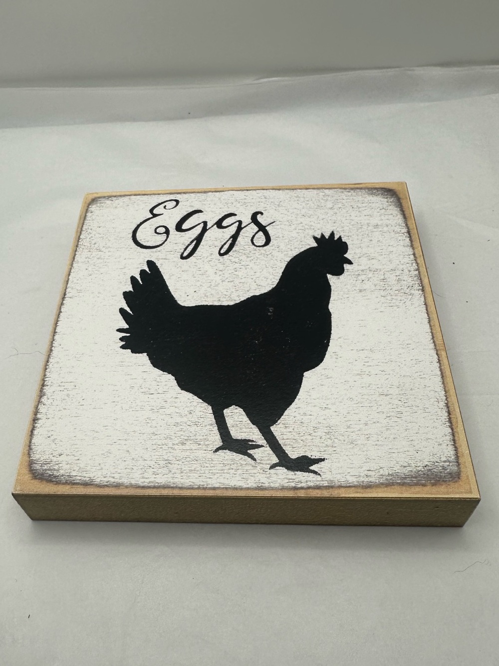 Farmhouse Black & White Wooden Chicken 'Eggs' Shelf/Table Sign 5”x5”